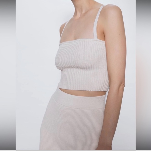 Zara ribbed KNIT stretch pencil midi skirt in Ecru cream neutral size S  NWT - Picture 5 of 15
